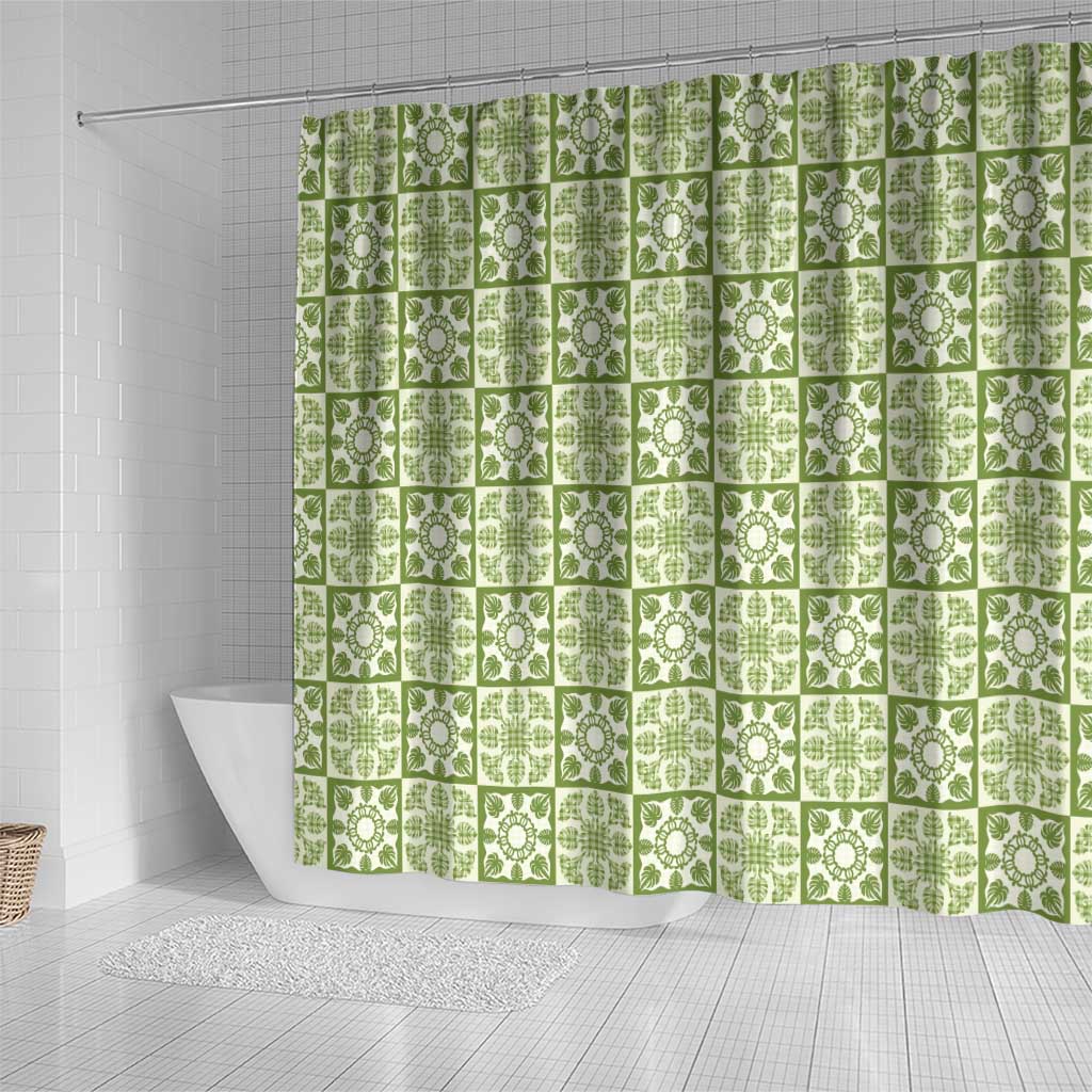 Omaomao Palaka Quilt Hawaii Shower Curtain Hawaiian Tropical Monstera Sea Turtle