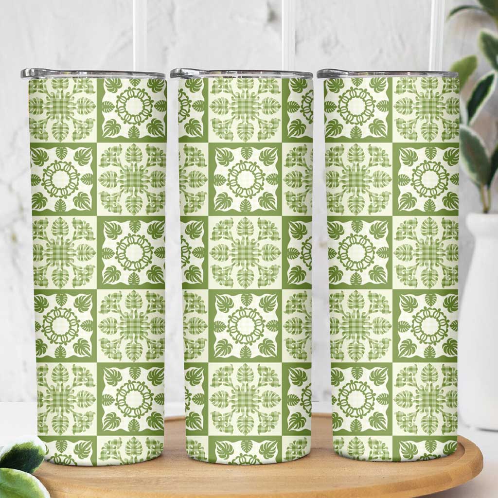 Omaomao Palaka Quilt Hawaii Skinny Tumbler Hawaiian Tropical Monstera Sea Turtle
