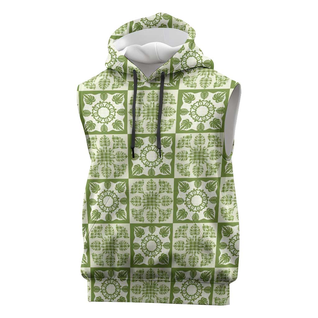 Omaomao Palaka Quilt Hawaii Sleeveless Hoodie Hawaiian Tropical Monstera Sea Turtle