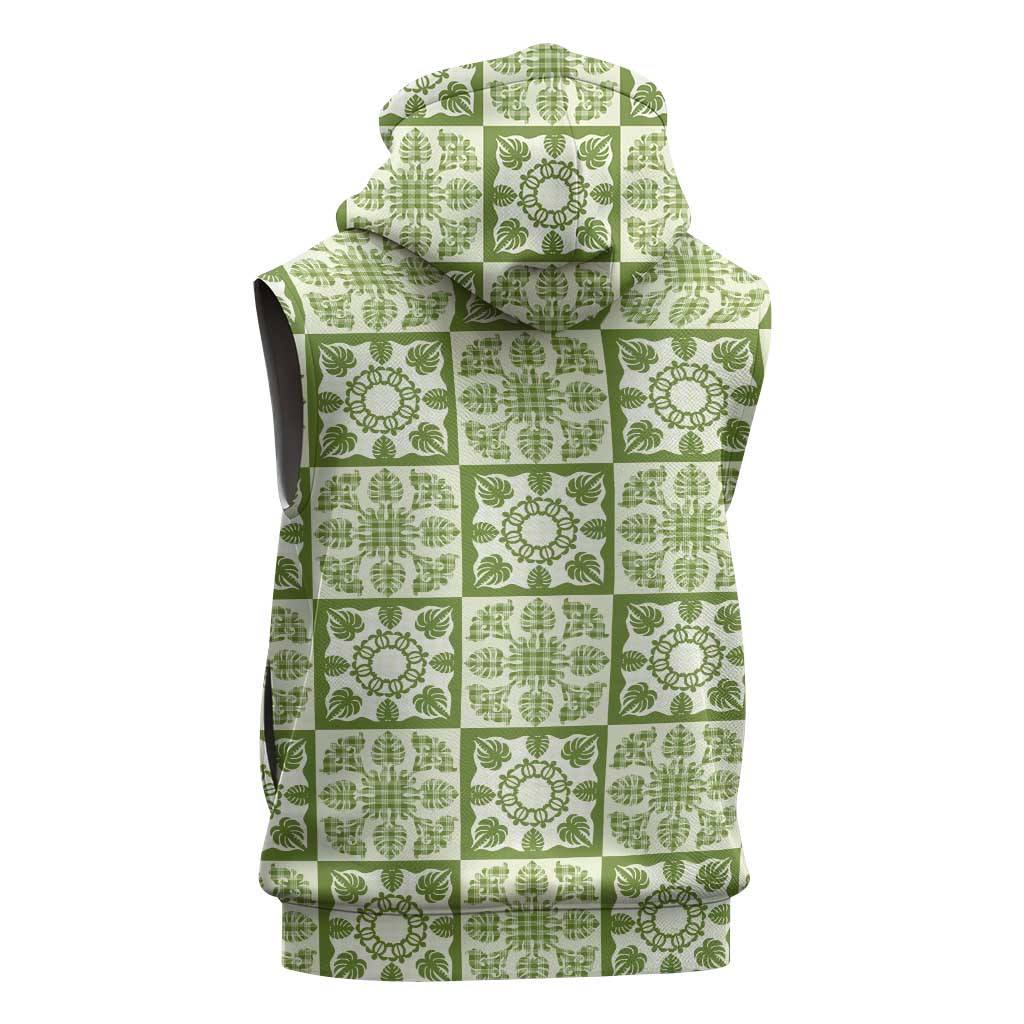 Omaomao Palaka Quilt Hawaii Sleeveless Hoodie Hawaiian Tropical Monstera Sea Turtle