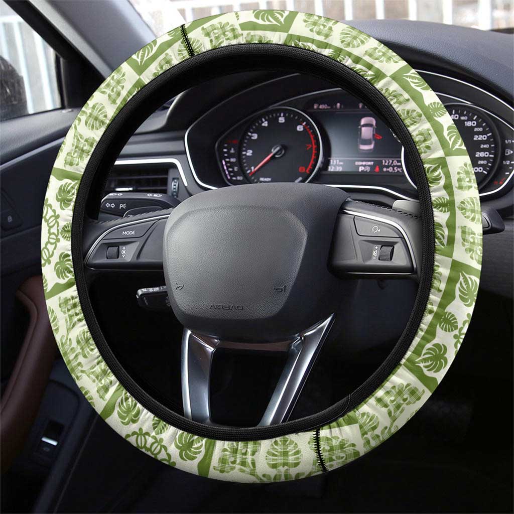 Omaomao Palaka Quilt Hawaii Steering Wheel Cover Hawaiian Tropical Monstera Sea Turtle LT14 - Polynesian Pride