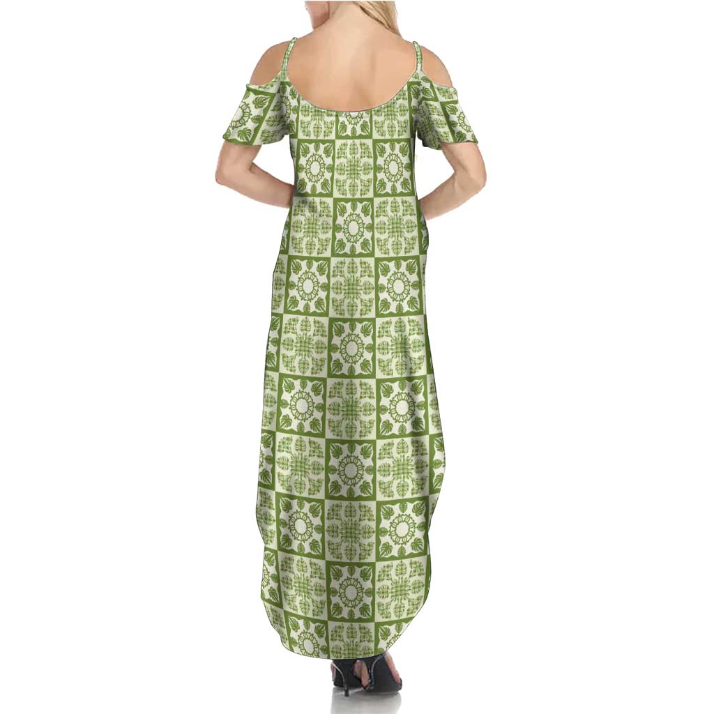 Omaomao Palaka Quilt Hawaii Summer Maxi Dress Hawaiian Tropical Monstera Sea Turtle LT14 - Polynesian Pride