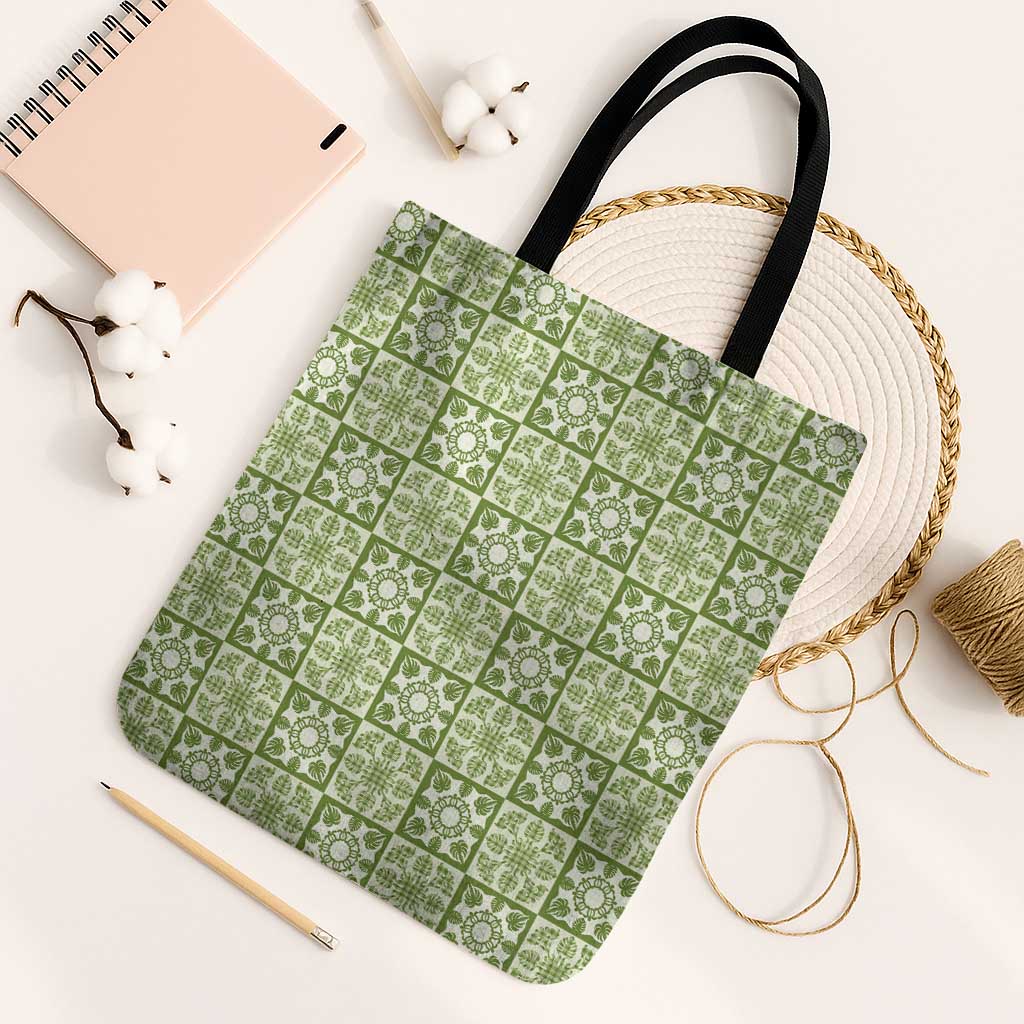 Omaomao Palaka Quilt Hawaii Tote Bag Hawaiian Tropical Monstera Sea Turtle