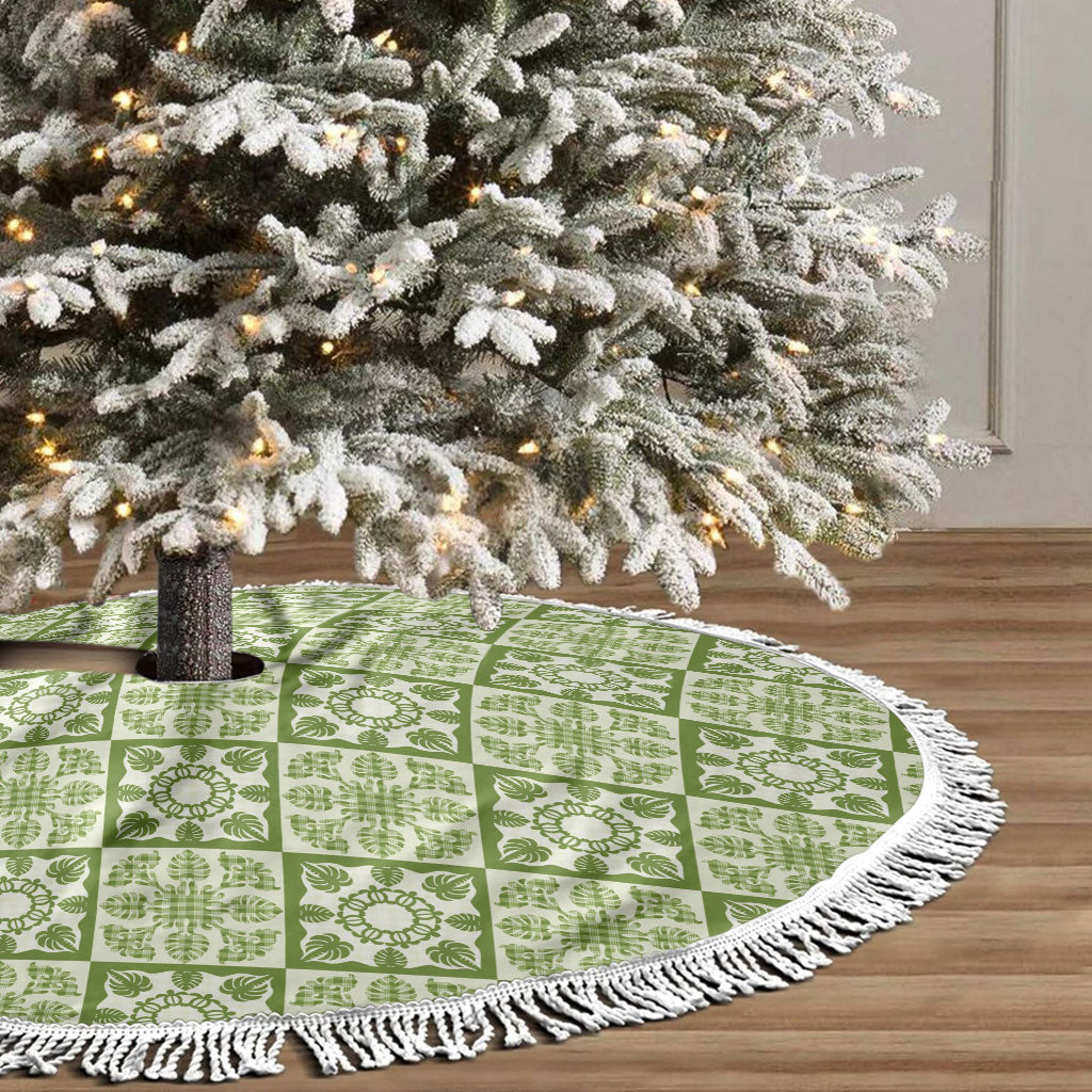 Omaomao Palaka Quilt Hawaii Tree Skirt Hawaiian Tropical Monstera Sea Turtle LT14 - Polynesian Pride