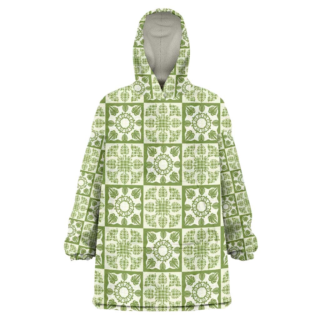 Omaomao Palaka Quilt Hawaii Wearable Blanket Hoodie Hawaiian Tropical Monstera Sea Turtle