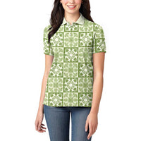 Omaomao Palaka Quilt Hawaii Women Polo Shirt Hawaiian Tropical Monstera Sea Turtle