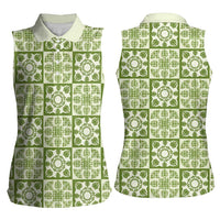 Omaomao Palaka Quilt Hawaii Women Sleeveless Polo Shirt Hawaiian Tropical Monstera Sea Turtle