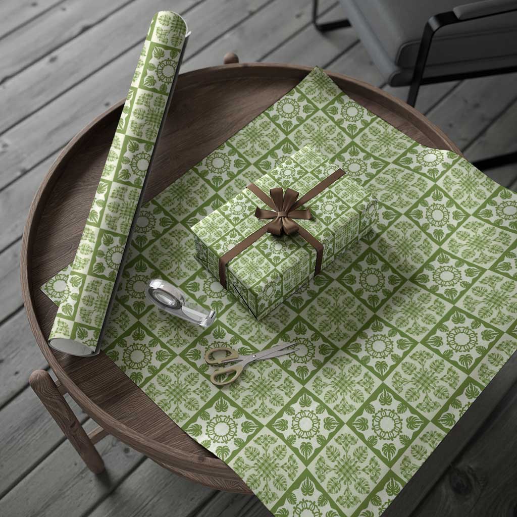 Omaomao Palaka Quilt Hawaii Wrapping Paper Hawaiian Tropical Monstera Sea Turtle