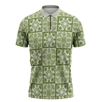 Omaomao Palaka Quilt Hawaii Zipper Polo Shirt Hawaiian Tropical Monstera Sea Turtle