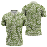 Omaomao Palaka Quilt Hawaii Zipper Polo Shirt Hawaiian Tropical Monstera Sea Turtle