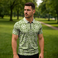 Omaomao Palaka Quilt Hawaii Zipper Polo Shirt Hawaiian Tropical Monstera Sea Turtle
