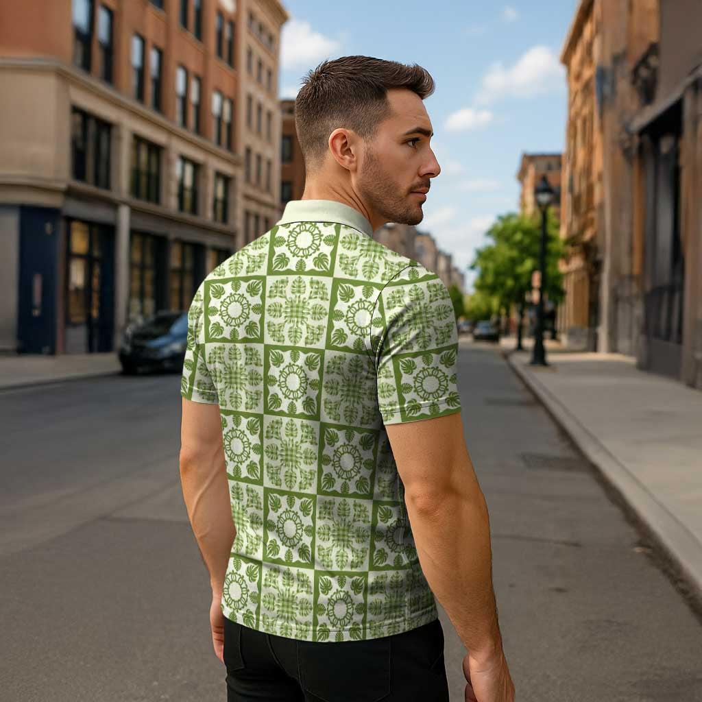 Omaomao Palaka Quilt Hawaii Zipper Polo Shirt Hawaiian Tropical Monstera Sea Turtle