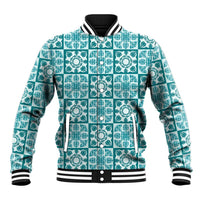Cyan Palaka Quilt Hawaii Baseball Jacket Hawaiian Tropical Monstera Sea Turtle LT14 Unisex Cyan - Polynesian Pride