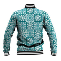 Cyan Palaka Quilt Hawaii Baseball Jacket Hawaiian Tropical Monstera Sea Turtle LT14 - Polynesian Pride
