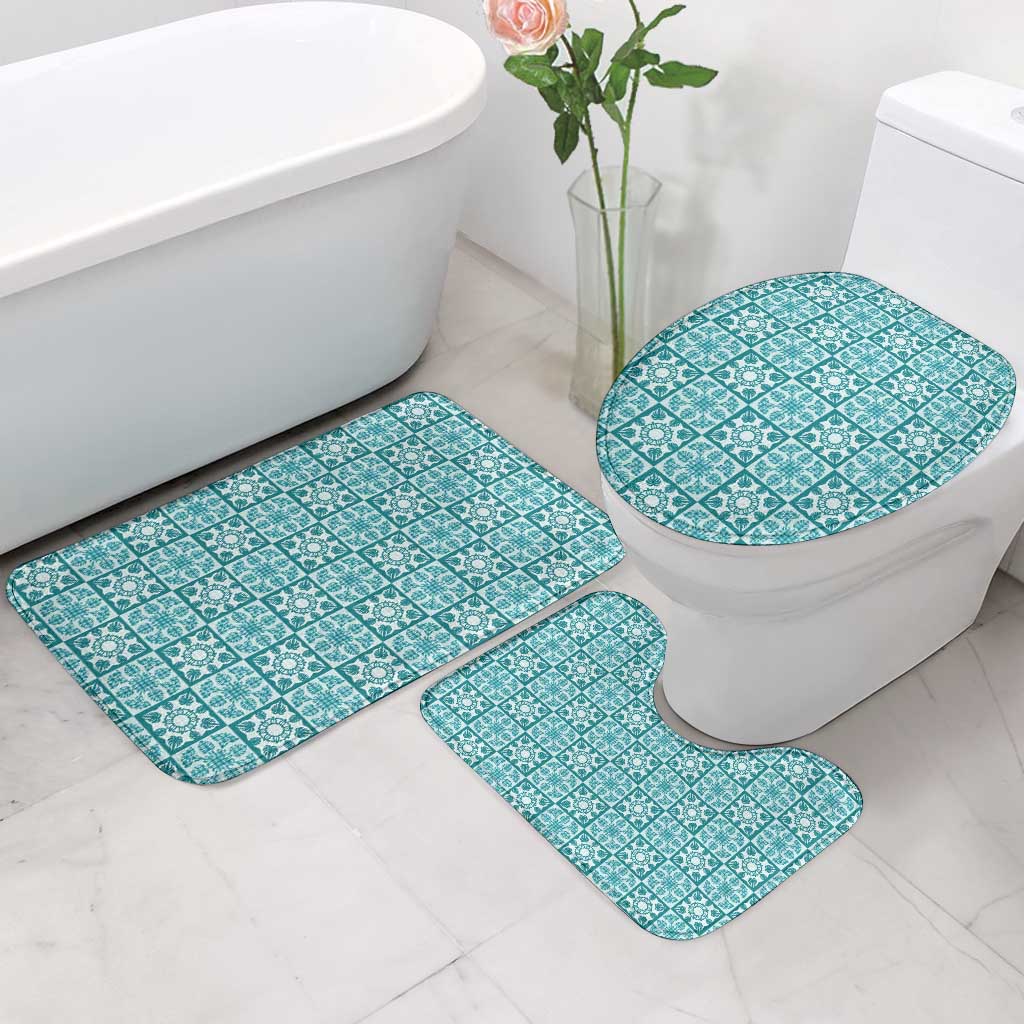Cyan Palaka Quilt Hawaii Bathroom Set Hawaiian Tropical Monstera Sea Turtle LT14 - Polynesian Pride