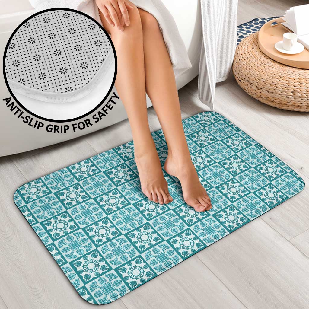 Cyan Palaka Quilt Hawaii Bathroom Set Hawaiian Tropical Monstera Sea Turtle LT14 - Polynesian Pride