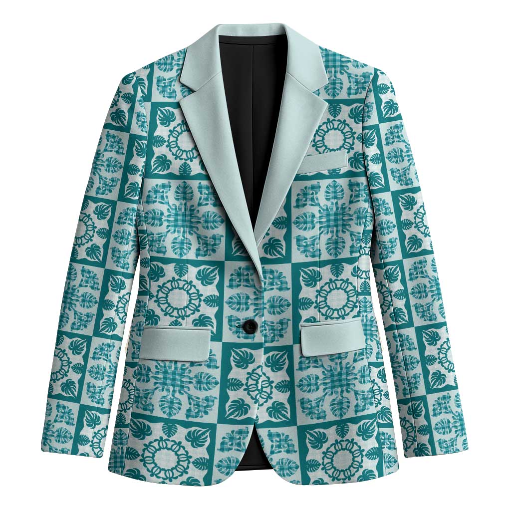 Cyan Palaka Quilt Hawaii Blazer Hawaiian Tropical Monstera Sea Turtle LT14 Unisex Cyan - Polynesian Pride