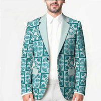 Cyan Palaka Quilt Hawaii Blazer Hawaiian Tropical Monstera Sea Turtle LT14 - Polynesian Pride