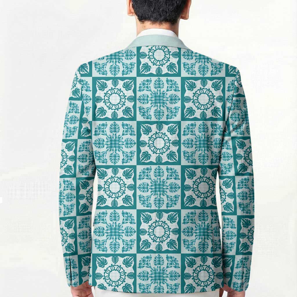 Cyan Palaka Quilt Hawaii Blazer Hawaiian Tropical Monstera Sea Turtle LT14 - Polynesian Pride