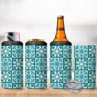 Cyan Palaka Quilt Hawaii 4 in 1 Can Cooler Tumbler Hawaiian Tropical Monstera Sea Turtle