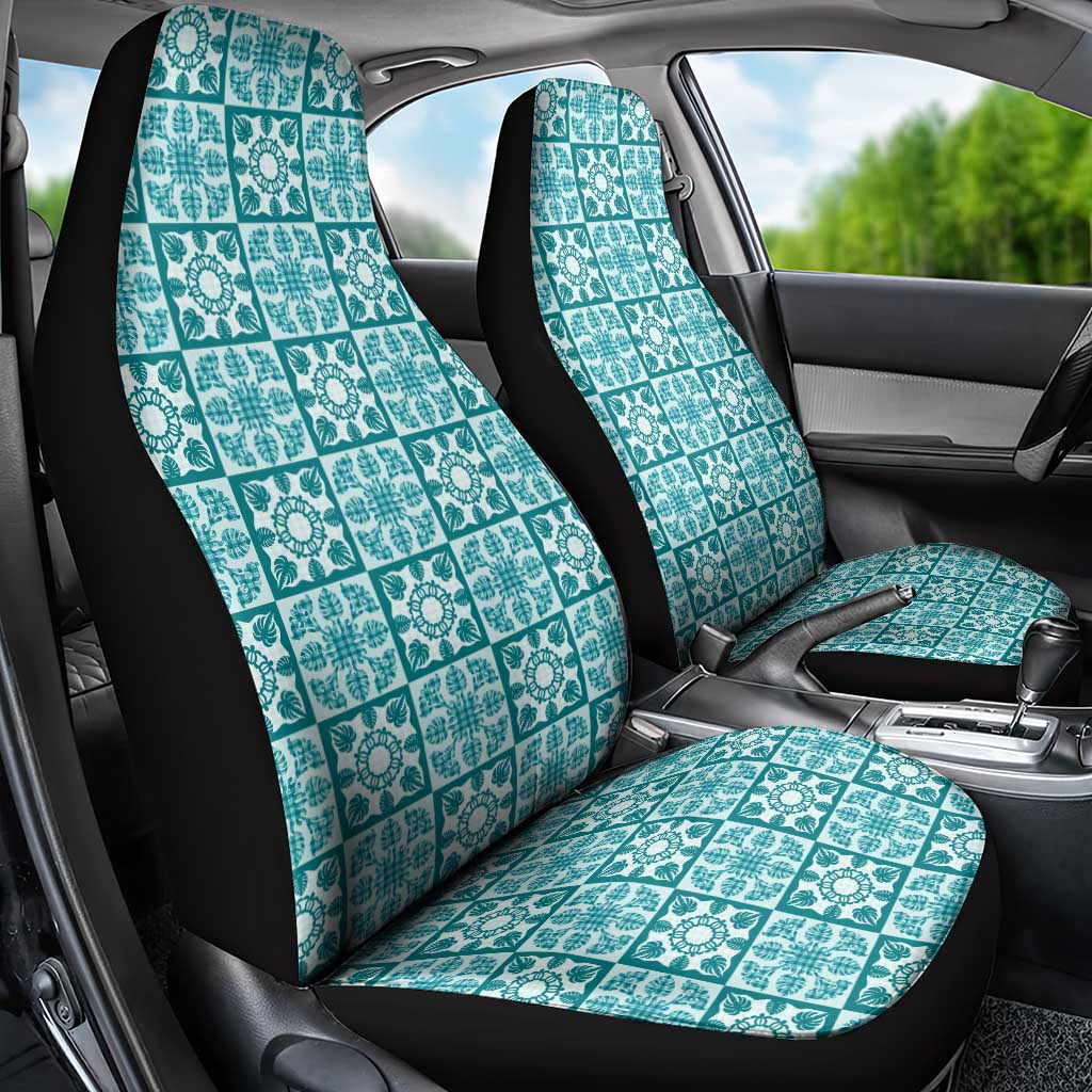Cyan Palaka Quilt Hawaii Car Seat Cover Hawaiian Tropical Monstera Sea Turtle