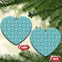 Cyan Palaka Quilt Hawaii Ceramic Ornament Hawaiian Tropical Monstera Sea Turtle LT14 Heart Cyan - Polynesian Pride