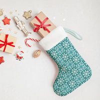 Cyan Palaka Quilt Hawaii Christmas Stocking Hawaiian Tropical Monstera Sea Turtle LT14 - Polynesian Pride