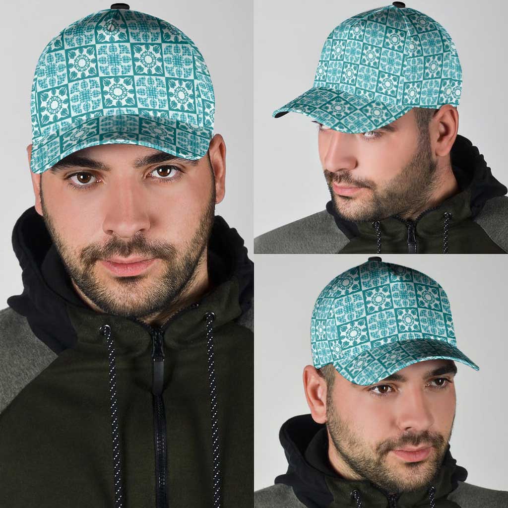 Cyan Palaka Quilt Hawaii Classic Cap Hawaiian Tropical Monstera Sea Turtle LT14 - Polynesian Pride