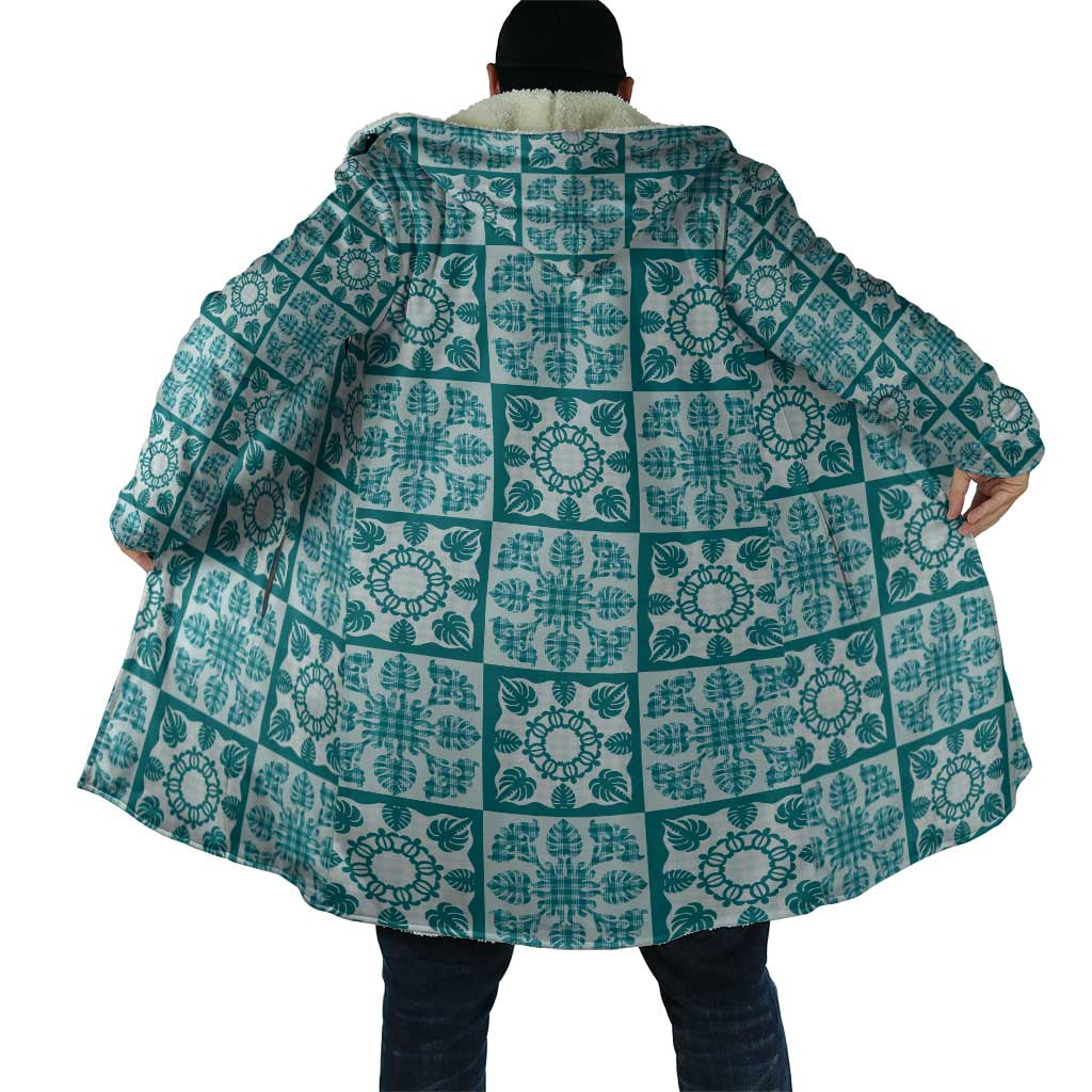 Cyan Palaka Quilt Hawaii Cloak Hawaiian Tropical Monstera Sea Turtle LT14 - Polynesian Pride