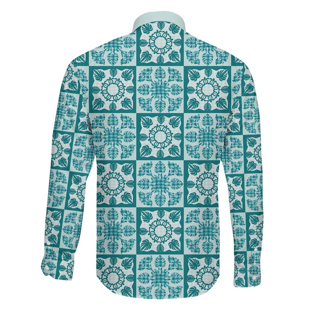 Cyan Palaka Quilt Hawaii Family Matching Mermaid Dress and Hawaiian Shirt Hawaiian Tropical Monstera Sea Turtle
