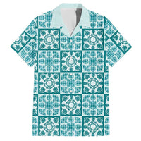 Cyan Palaka Quilt Hawaii Hawaiian Shirt Hawaiian Tropical Monstera Sea Turtle LT14 Cyan - Polynesian Pride