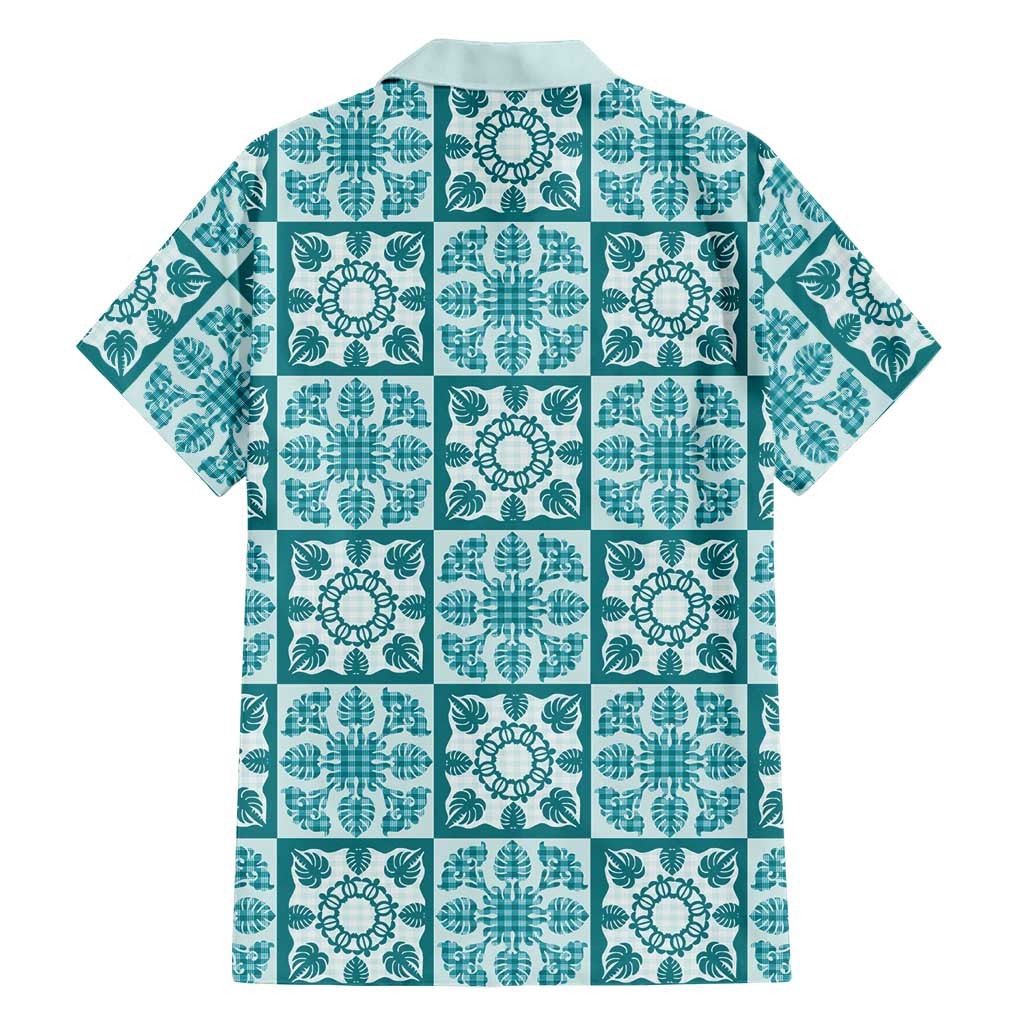 Cyan Palaka Quilt Hawaii Hawaiian Shirt Hawaiian Tropical Monstera Sea Turtle LT14 - Polynesian Pride
