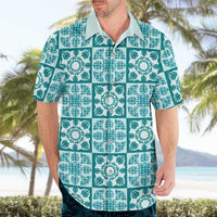 Cyan Palaka Quilt Hawaii Hawaiian Shirt Hawaiian Tropical Monstera Sea Turtle LT14 - Polynesian Pride