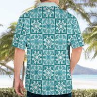 Cyan Palaka Quilt Hawaii Hawaiian Shirt Hawaiian Tropical Monstera Sea Turtle LT14 - Polynesian Pride