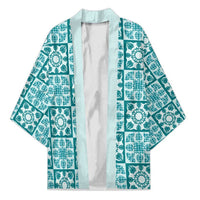 Cyan Palaka Quilt Hawaii Kimono Hawaiian Tropical Monstera Sea Turtle LT14 Unisex Cyan - Polynesian Pride