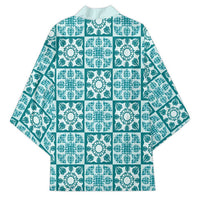 Cyan Palaka Quilt Hawaii Kimono Hawaiian Tropical Monstera Sea Turtle LT14 - Polynesian Pride