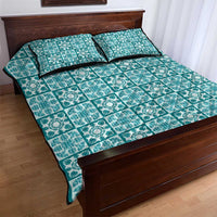 Cyan Palaka Quilt Hawaii Quilt Bed Set Hawaiian Tropical Monstera Sea Turtle