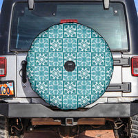 Cyan Palaka Quilt Hawaii Spare Tire Cover Hawaiian Tropical Monstera Sea Turtle LT14 Cyan - Polynesian Pride