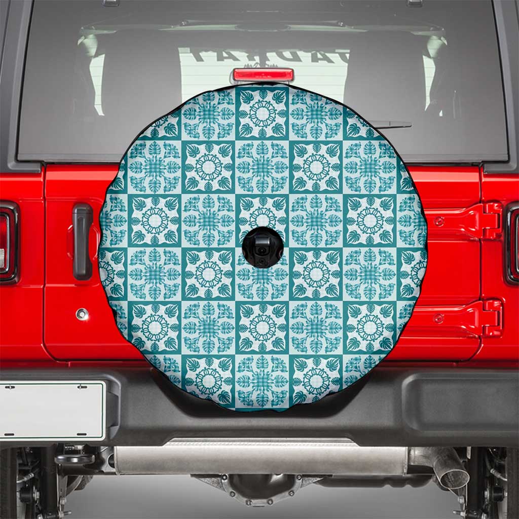 Cyan Palaka Quilt Hawaii Spare Tire Cover Hawaiian Tropical Monstera Sea Turtle LT14 - Polynesian Pride
