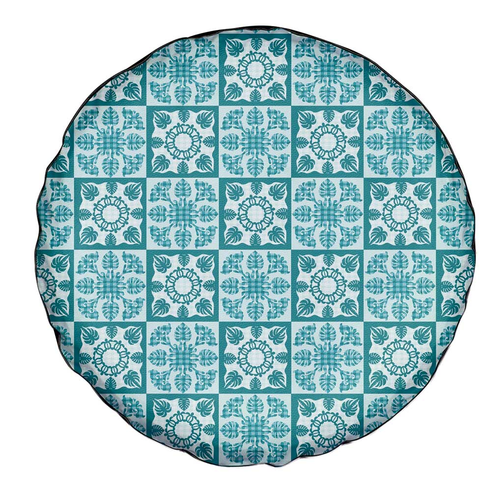Cyan Palaka Quilt Hawaii Spare Tire Cover Hawaiian Tropical Monstera Sea Turtle LT14 - Polynesian Pride