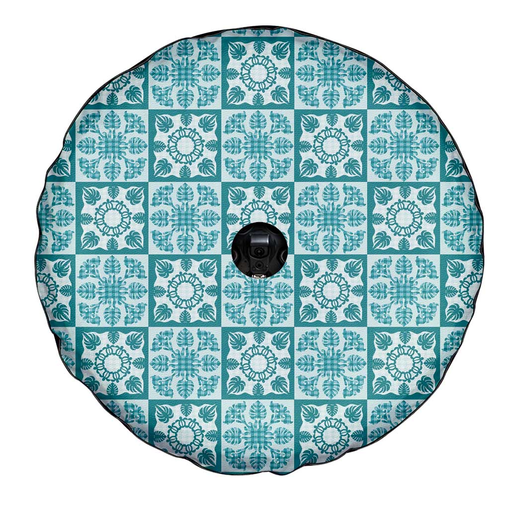Cyan Palaka Quilt Hawaii Spare Tire Cover Hawaiian Tropical Monstera Sea Turtle LT14 - Polynesian Pride