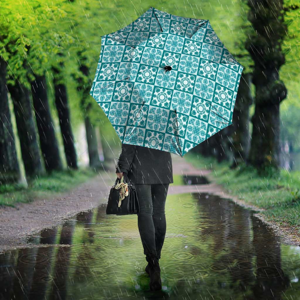 Cyan Palaka Quilt Hawaii Umbrella Hawaiian Tropical Monstera Sea Turtle