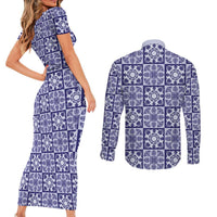 Polu Palaka Quilt Hawaii Couples Matching Short Sleeve Bodycon Dress and Long Sleeve Button Shirt Hawaiian Tropical Monstera Sea Turtle