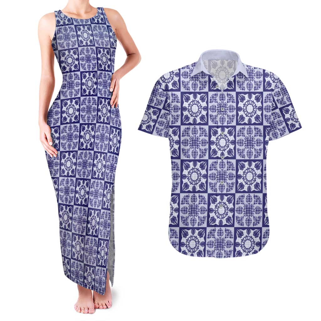 Polu Palaka Quilt Hawaii Couples Matching Tank Maxi Dress and Hawaiian Shirt Hawaiian Tropical Monstera Sea Turtle