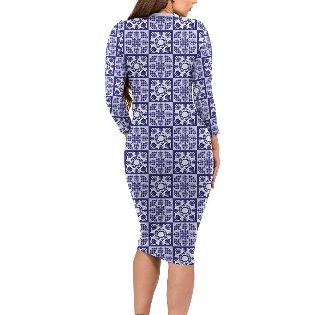 Polu Palaka Quilt Hawaii Family Matching Long Sleeve Bodycon Dress and Hawaiian Shirt Hawaiian Tropical Monstera Sea Turtle