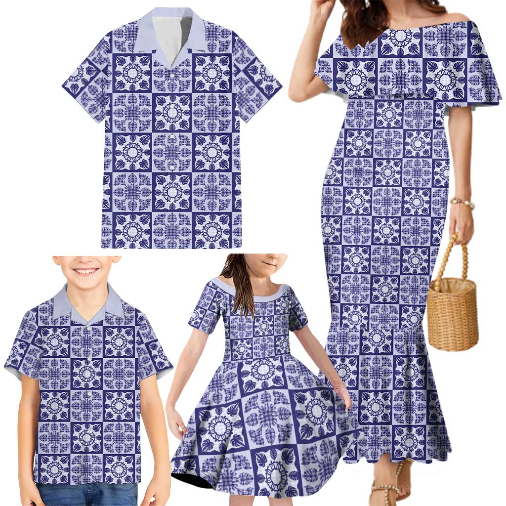 Polu Palaka Quilt Hawaii Family Matching Mermaid Dress and Hawaiian Shirt Hawaiian Tropical Monstera Sea Turtle