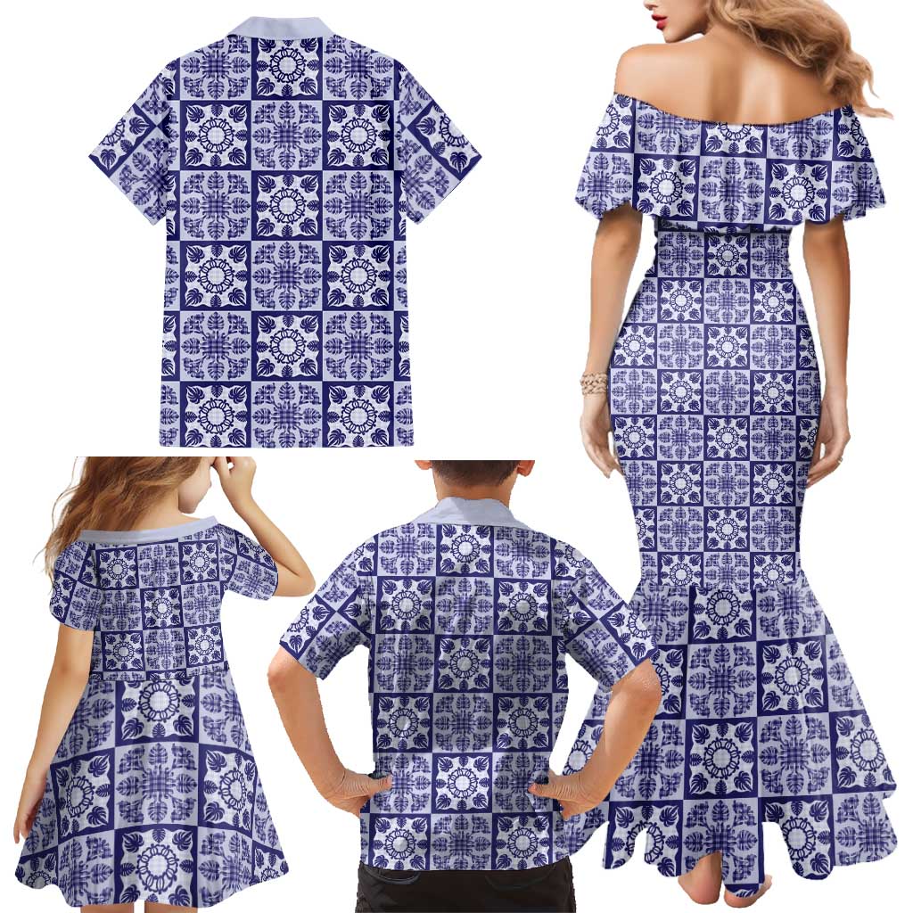 Polu Palaka Quilt Hawaii Family Matching Mermaid Dress and Hawaiian Shirt Hawaiian Tropical Monstera Sea Turtle