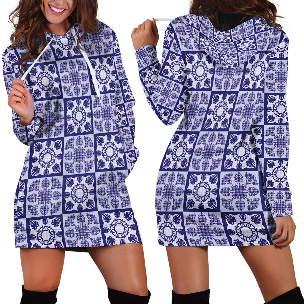 Polu Palaka Quilt Hawaii Hoodie Dress Hawaiian Tropical Monstera Sea Turtle