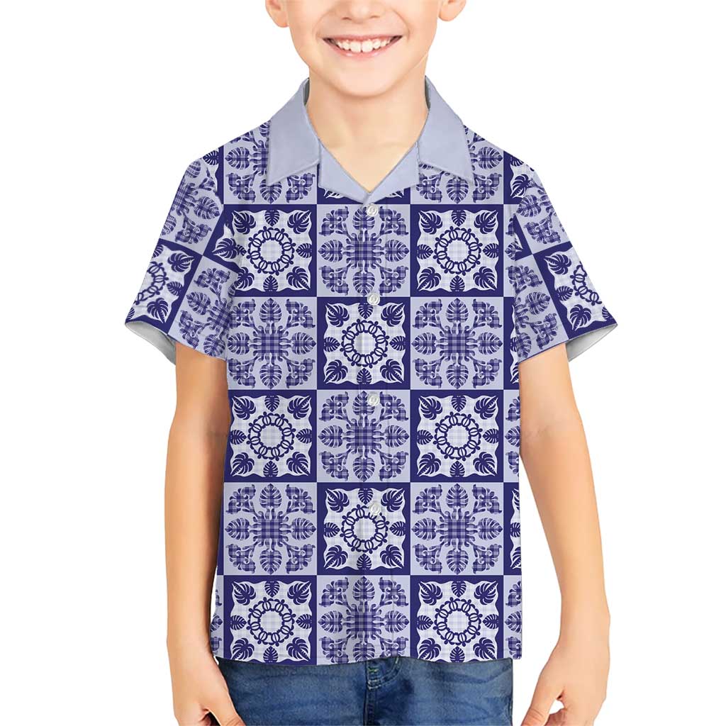 Polu Palaka Quilt Hawaii Kid Hawaiian Shirt Hawaiian Tropical Monstera Sea Turtle LT14 Kid Blue - Polynesian Pride