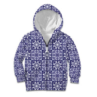 Polu Palaka Quilt Hawaii Kid Hoodie Hawaiian Tropical Monstera Sea Turtle LT14 Zip Hoodie Blue - Polynesian Pride